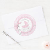 Roze Baby Carriage & Winter Sneeuwvlok Ronde Sticker (Envelop)