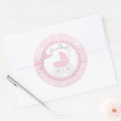 Roze Baby Carriage & Winter Sneeuwvlok Ronde Sticker (Envelop)