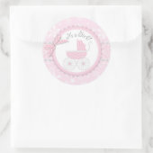 Roze Baby Carriage & Winter Sneeuwvlok Ronde Sticker (Tas)