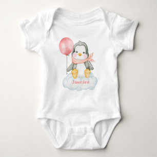Roze Baby Cartoon pinguïn en wolk gepersonaliseerd Romper