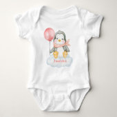 Roze Baby Cartoon Pinguïn En Wolk Persoonlijk Romper (Voorkant)