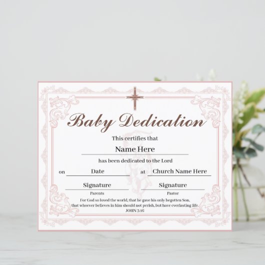 Roze Baby-certificaat (Staand voorkant)