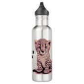 Roze Baby Cheetah Kindernaam Waterfles (Rechts)