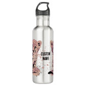 Roze Baby Cheetah Kindernaam Waterfles (Voorkant)