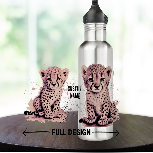 Roze Baby Cheetah Kindernaam Waterfles