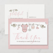 Roze Baby Clothesline Baby shower Dank u Briefkaart (Voorkant / Achterkant)