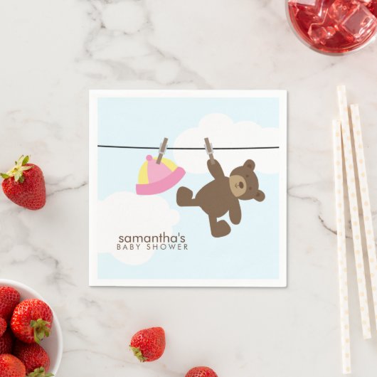 Roze Baby Clothesline en Teddy Bear Servetten (Insitu)