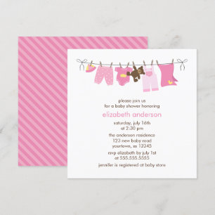 Roze Baby Clothesline Girl Baby shower Kaart