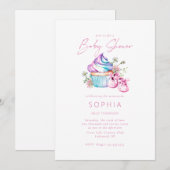 Roze baby, cupcake en Baby shower van bloemen Kaart (Voorkant / Achterkant)