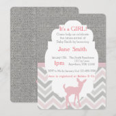 Roze Baby Deer Chevron & Burlap Baby shower nodigt Kaart (Voorkant / Achterkant)