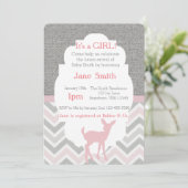 Roze Baby Deer Chevron & Burlap Baby shower nodigt Kaart (Staand voorkant)