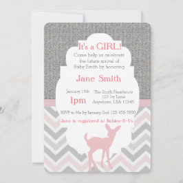 Roze Baby Deer Chevron & Burlap Baby shower nodigt Kaart