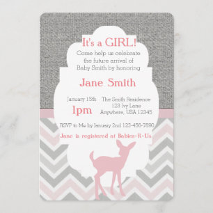 Roze Baby Deer Chevron & Burlap Baby shower nodigt Kaart
