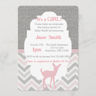 Roze Baby Deer Chevron & Burlap Baby shower nodigt Kaart