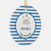 Roze Baby Dino | Eerste kerstblauwe striptekening Keramisch Ornament (Rechts)