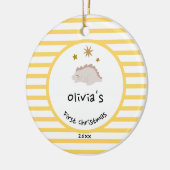 Roze Baby Dino | Eerste kerstgeelstreep Keramisch Ornament (Links)