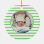 Roze Baby Dino | Eerste kerstgroene streep Keramisch Ornament (Achterkant)