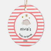 Roze Baby Dino | Eerste kerstrode stripper Keramisch Ornament (Links)