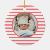 Roze Baby Dino | Eerste kerstrode stripper Keramisch Ornament (Achterkant)