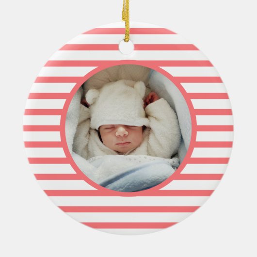 Roze Baby Dino | Eerste kerstrode stripper Keramisch Ornament (Achterkant)