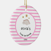 Roze Baby Dino | Eerste kerstroze stripper Keramisch Ornament (Rechts)