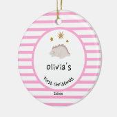 Roze Baby Dino | Eerste kerstroze stripper Keramisch Ornament (Links)