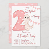 Roze baby dinosaur 2e verjaardag uitnodiging (Voorkant / Achterkant)