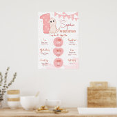 Roze baby dinosaur eerste verjaardagscijlplank poster (Keuken)