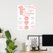 Roze baby dinosaur eerste verjaardagscijlplank poster (Thuiskantoor)