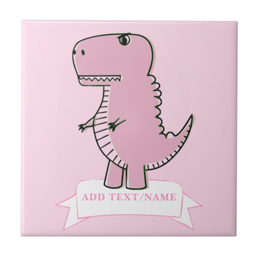 Roze Baby Dinosaurus Tekening Aangepast Tegeltje (Voorkant)