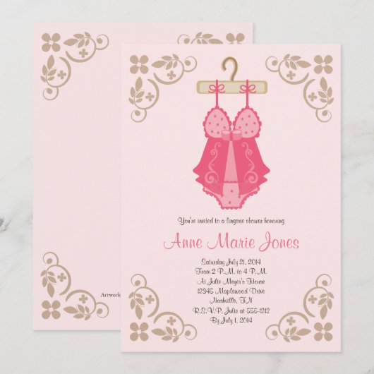 Roze Baby Doll Lingerie Shower Party-uitnodigingen Kaart (Voorkant / Achterkant)