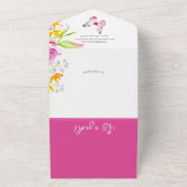 Roze Baby Douche Uitnodigingen | Bloemen en vlinde (Buitenkant)