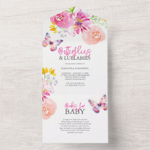 Roze Baby Douche Uitnodigingen   Bloemen en vlinde