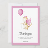 Roze Baby draak met ballonmeisje Baby shower Bedankkaart (Voorkant)
