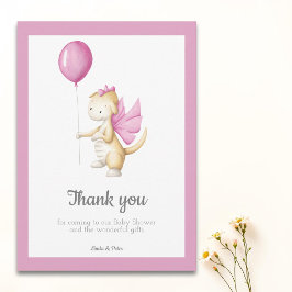 Roze Baby draak met ballonmeisje Baby shower Bedankkaart