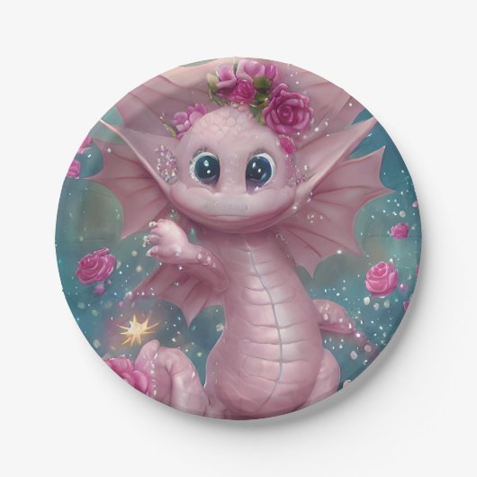 Roze Baby Dragon Papieren Bordje (Voorkant)