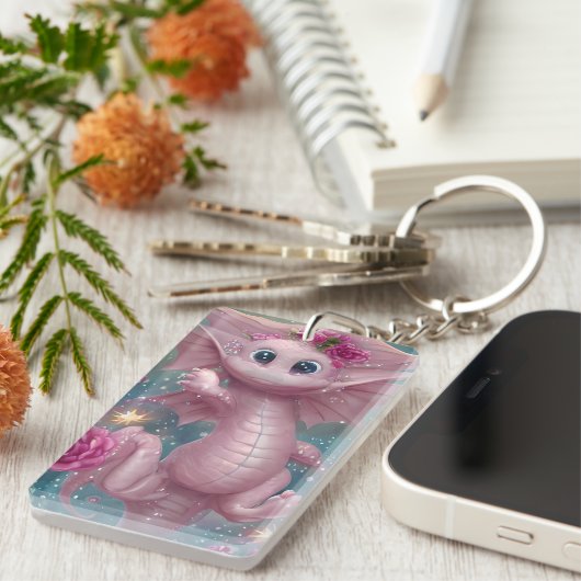 Roze Baby Dragon Sleutelhanger (Voorkant Rechts)