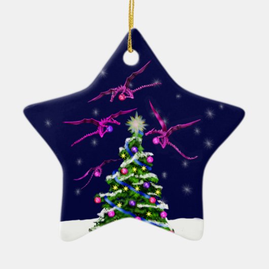 Roze Baby Dragons omcirkelen een kerstboom Keramisch Ornament (Voorkant)