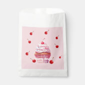 Roze Baby Eerste Kers & Cupcake Verjaardagsfeestje Bedankzakje (Voorkant)
