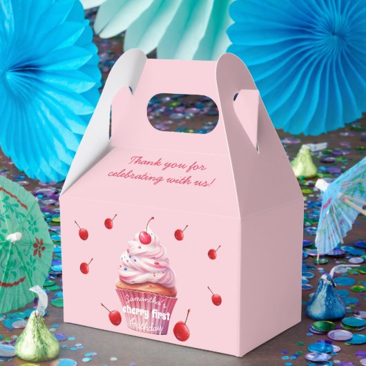 Roze Baby Eerste Kersen & Cupcake Verjaardagsfeest Bedankdoosjes (Feest)