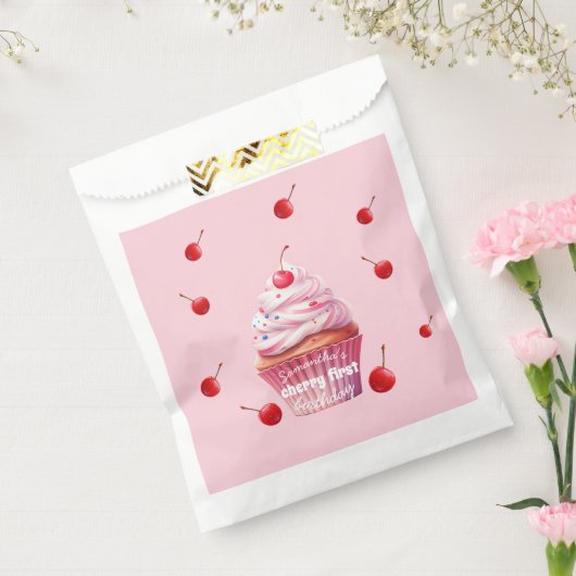 Roze Baby Eerste Kersen & Cupcake Verjaardagsfeest Bedankzakje (Gezegeld)