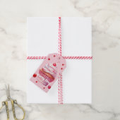 Roze Baby Eerste Kersen & Cupcake Verjaardagsfeest Cadeaulabel (Met Touw)