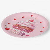 Roze Baby Eerste Kersen & Cupcake Verjaardagsfeest Papieren Bordje (Gekanteld)