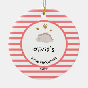 Roze Baby Eerste kerstkaart Keramisch Ornament