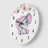 Roze Baby Elephant and Roos Border Grote Klok (Hoek)