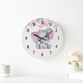 Roze Baby Elephant and Roos Border Grote Klok (Huis)