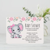 Roze Baby Elephant and Rozen Border Baby shower Kaart (Staand voorkant)