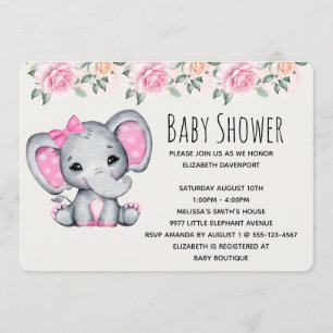 Roze Baby Elephant and Rozen Border Baby shower Kaart