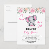 Roze Baby Elephant and Rozen Border Baby shower Uitnodiging Briefkaart (Voorkant / Achterkant)