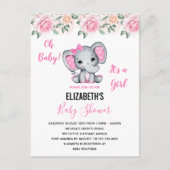 Roze Baby Elephant and Rozen Border Baby shower Uitnodiging Briefkaart (Voorkant)